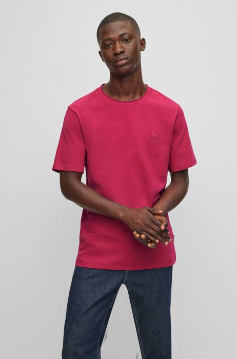 Slub-cotton-jersey T-shirt with logo patch, Pink