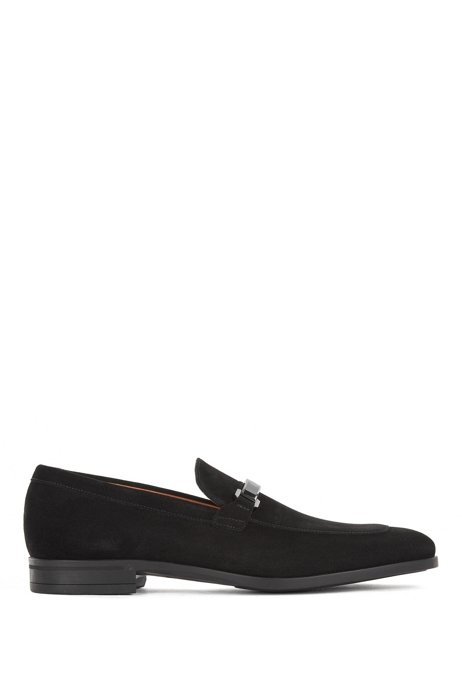 Italian-made suede loafers with branded hardware, Black