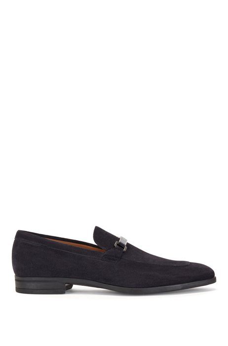 Italian-made suede loafers with branded hardware, Dark Blue