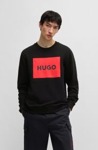 Cotton-terry sweatshirt with logo detail, Black