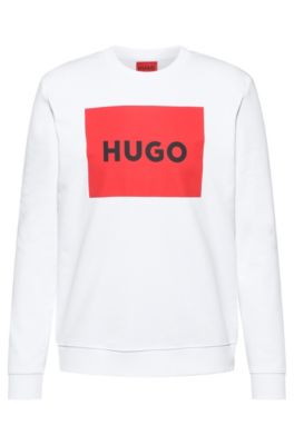 HUGO - Cotton-terry sweater with red logo print