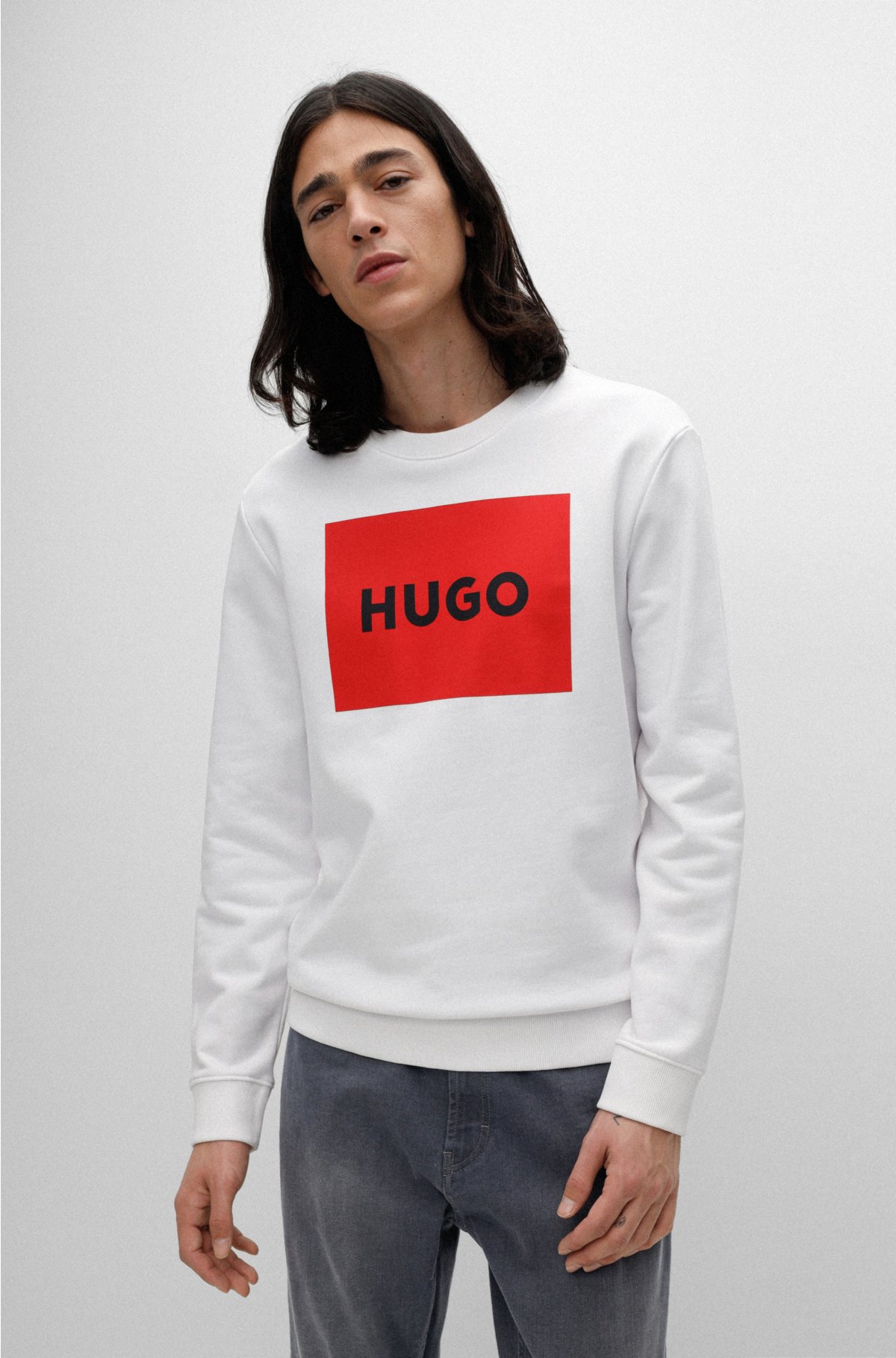 Schat plakband adverteren HUGO - Sweater van katoenen sweatstof met rode logoprint