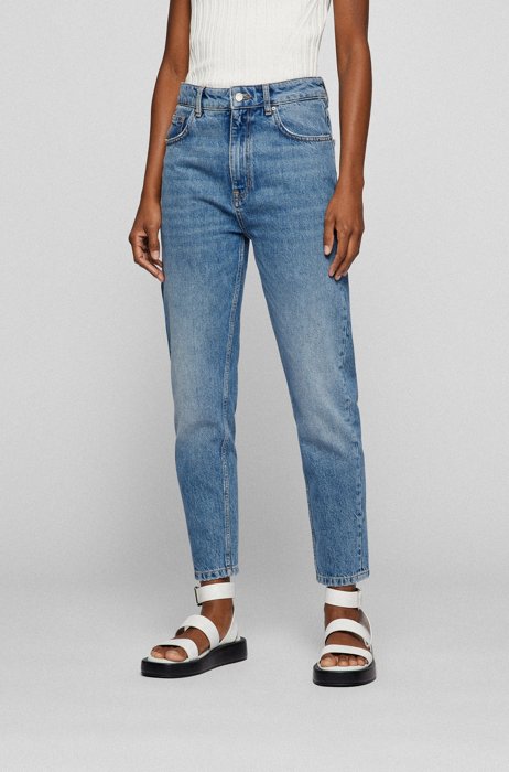 Relaxed-fit mom jeans in blue organic-cotton denim, Blue