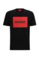 Cotton T-shirt with red logo label, Black