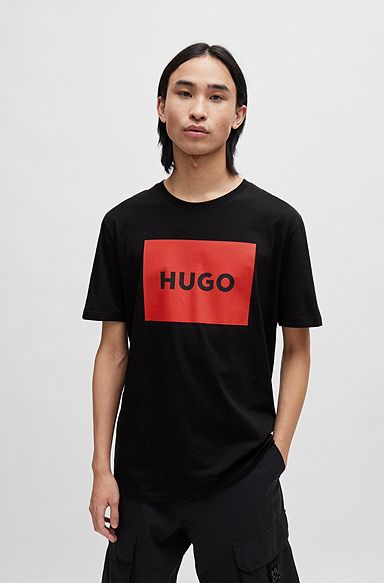 Crew-neck T-shirt in cotton jersey with box logo, Black