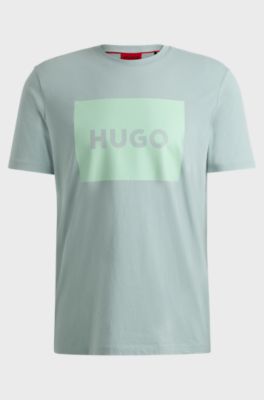 Cotton-jersey regular-fit T-shirt with logo print, Light Blue
