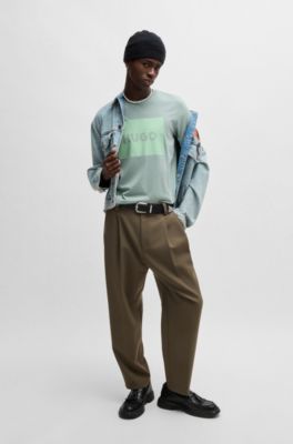 Cotton-jersey regular-fit T-shirt with logo print, Light Blue