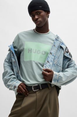 Cotton-jersey regular-fit T-shirt with logo print, Light Blue