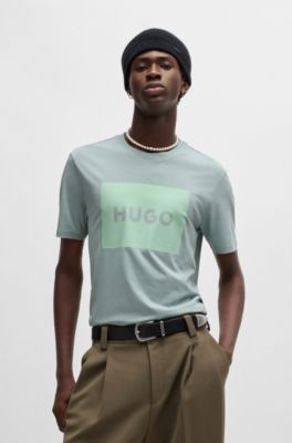 Cotton-jersey regular-fit T-shirt with logo print, Light Blue