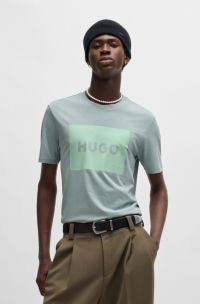 Cotton-jersey regular-fit T-shirt with logo print, Light Blue