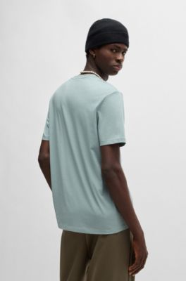 Cotton-jersey regular-fit T-shirt with logo print, Light Blue