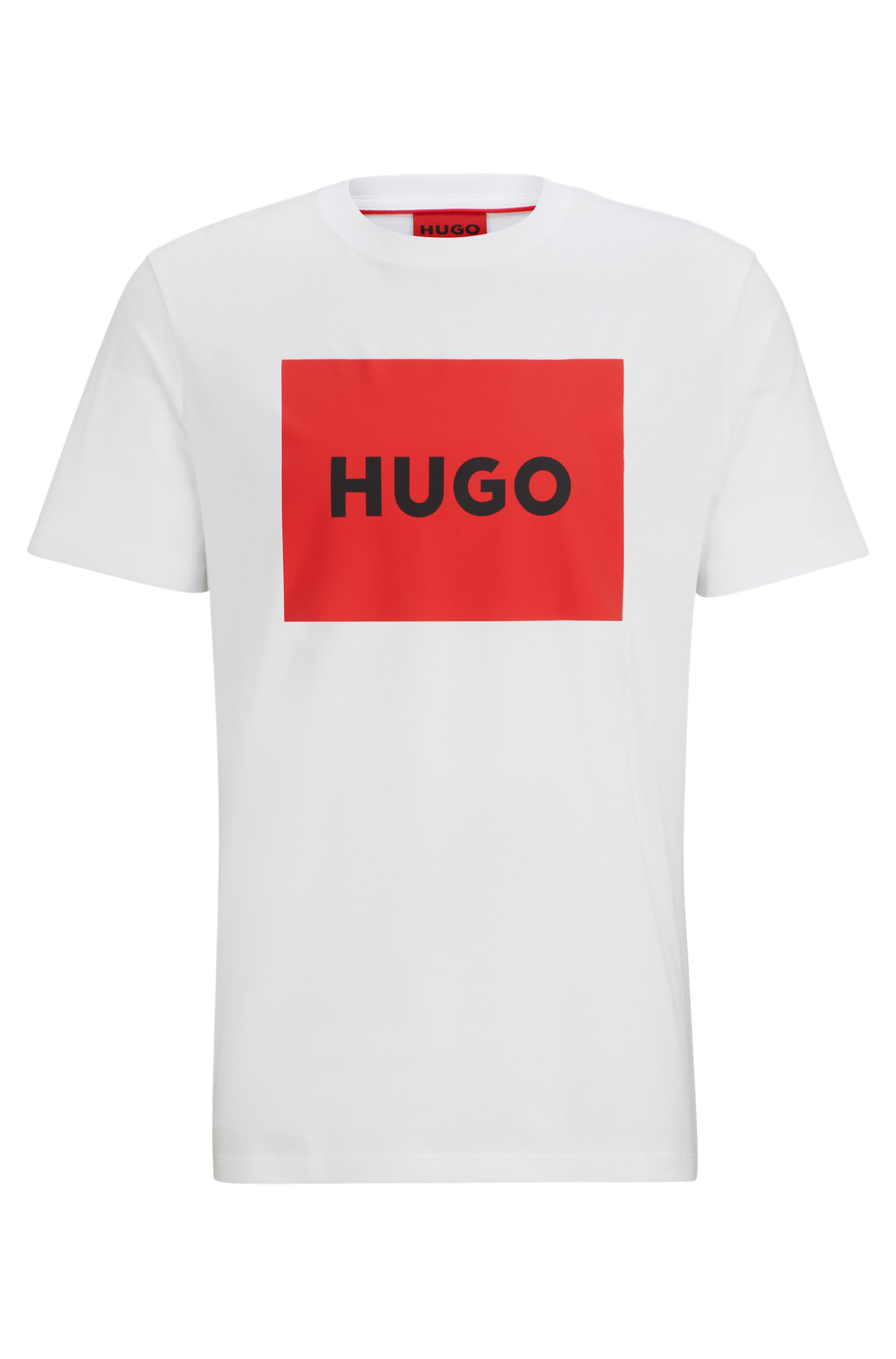 T-shirt en coton avec étiquette logo rouge, Blanc