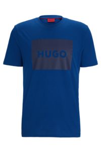 T-shirt med crew neck i bomuldsjersey med boks-logo, Mørkeblå