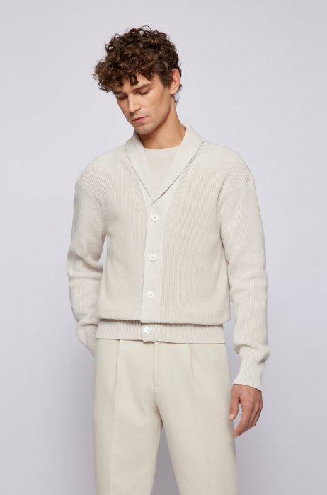 Regular-fit cardigan in cotton and cashmere, White