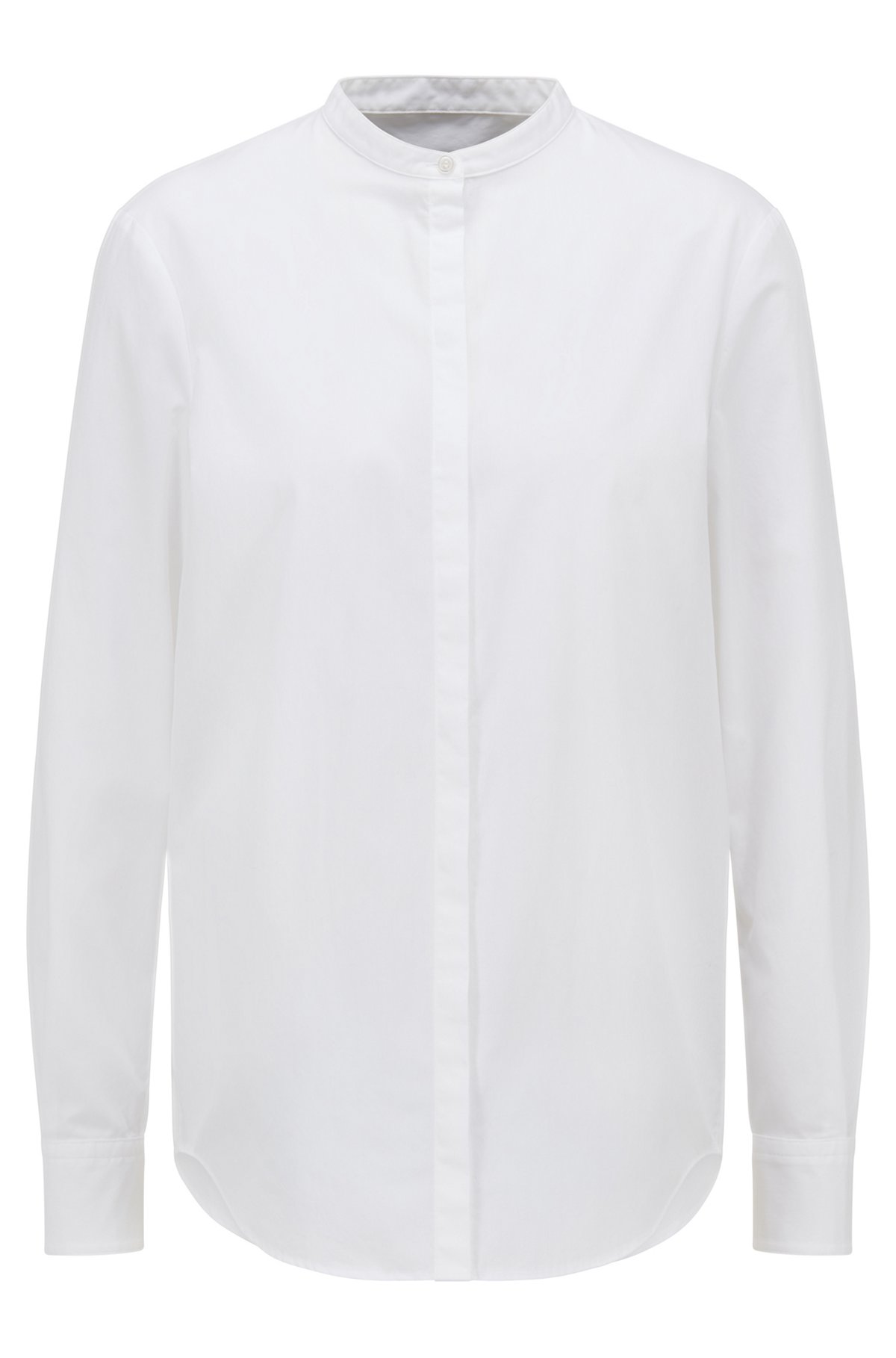 Collarless relaxed-fit blouse in cotton poplin, White