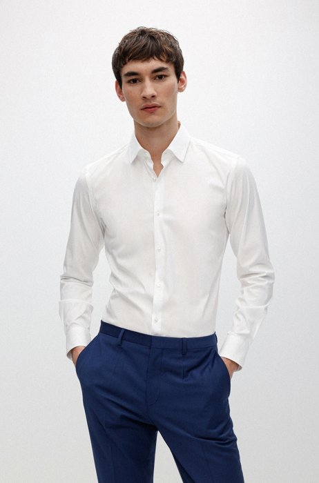 Camicia slim fit in tela elasticizzata ad alte prestazioni, Bianco