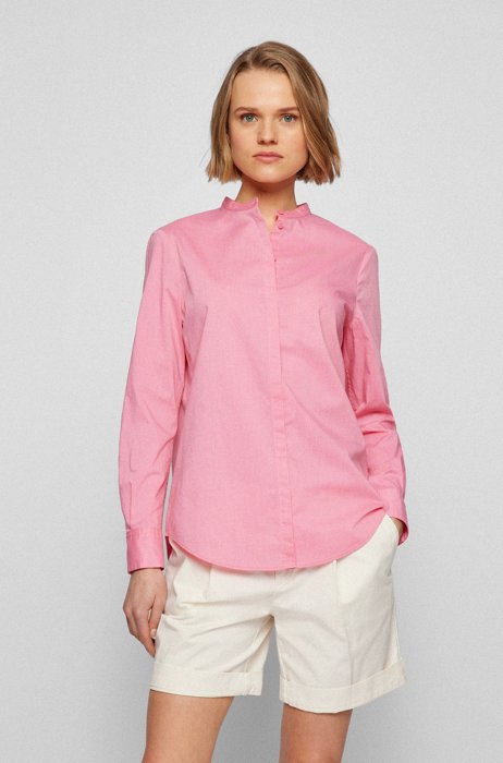 Relaxed-fit blouse in cotton-blend chambray, light pink
