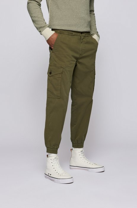 Relaxed-fit cargo trousers in stretch cotton, Green