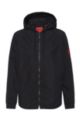 Zip-up hooded overshirt with red logo label, Black