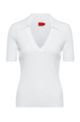 Ribbed short-sleeved sweater with polo collar, White