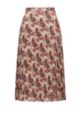 Knee-length plissé skirt with floral and tiger motif, Patterned