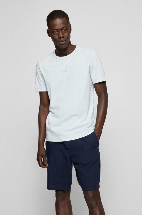 Garment-dyed organic-cotton T-shirt with logo print, Light Grey