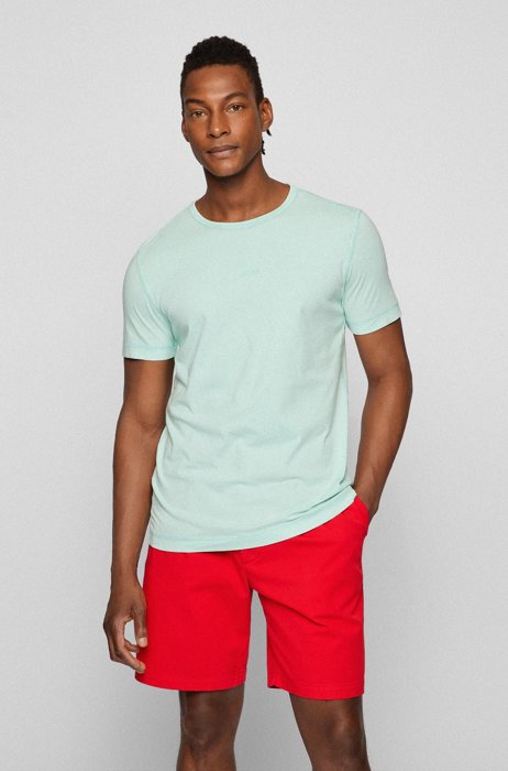 Garment-dyed organic-cotton T-shirt with logo print, Light Green