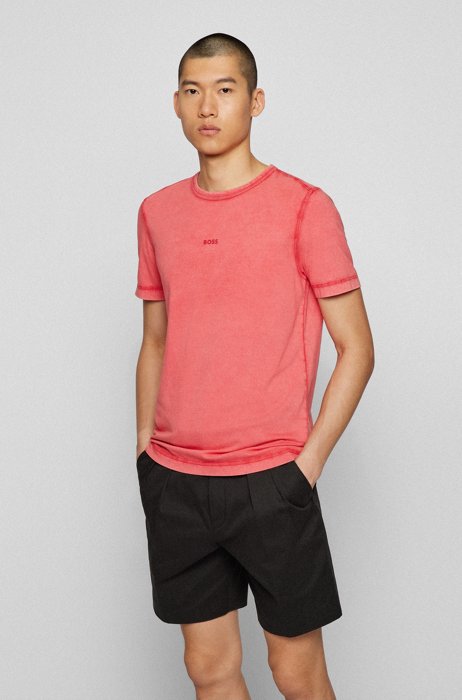 Camiseta teñida en prenda de algodón orgánico con logo estampado, Rojo