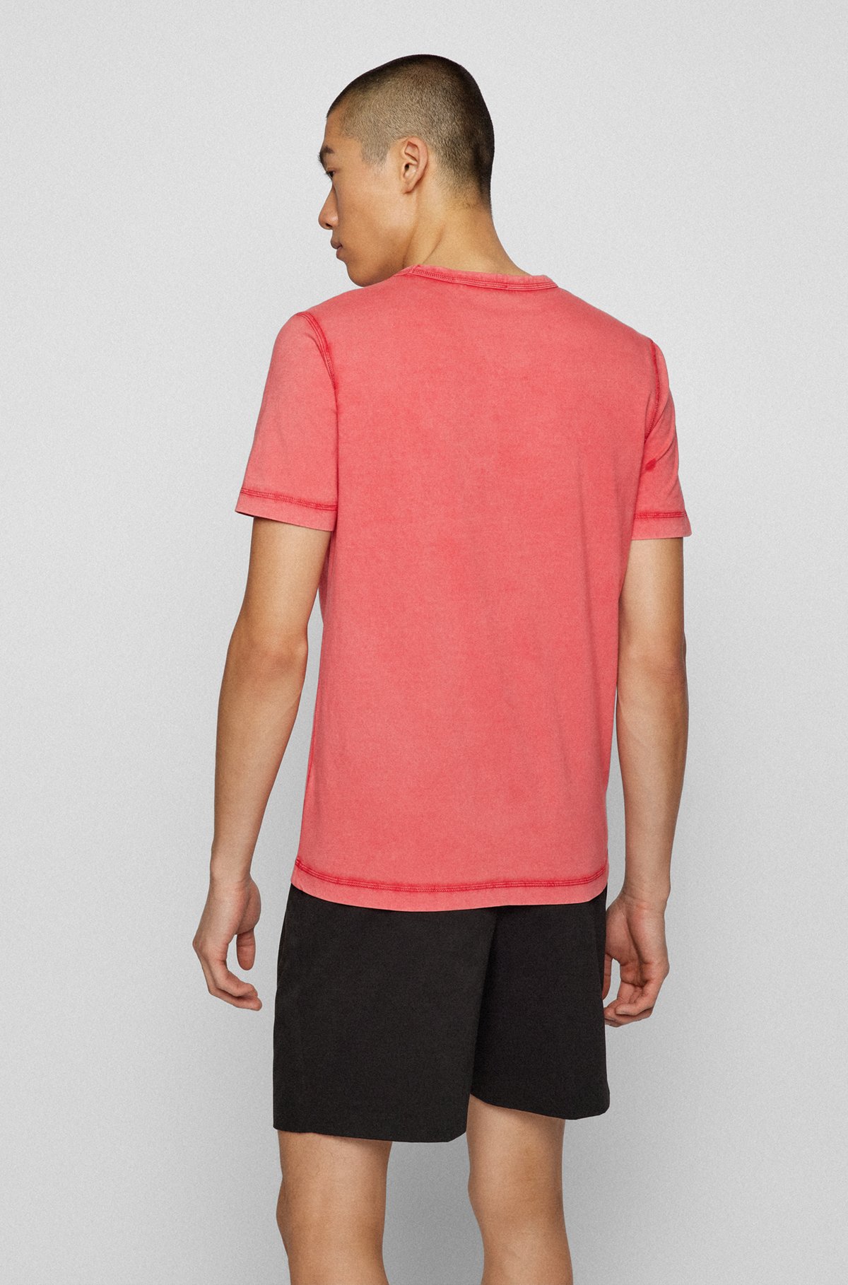 T-shirt en coton biologique teint en pièce, avec logo imprimé, Rouge