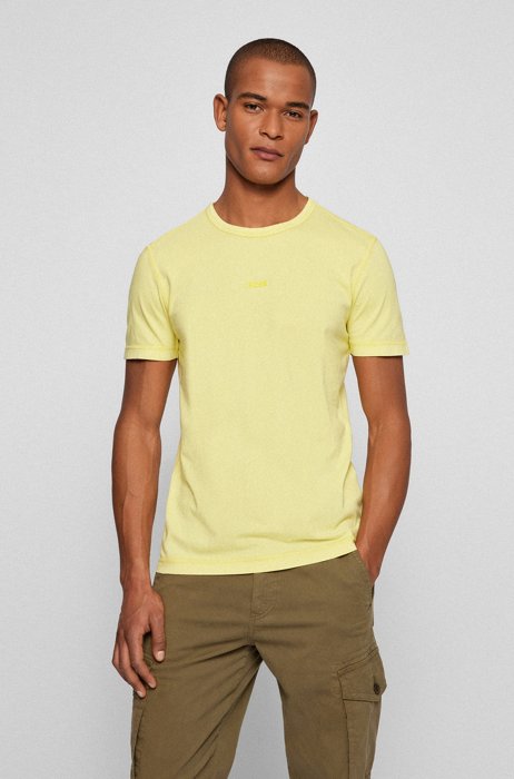 Garment-dyed organic-cotton T-shirt with logo print, Yellow