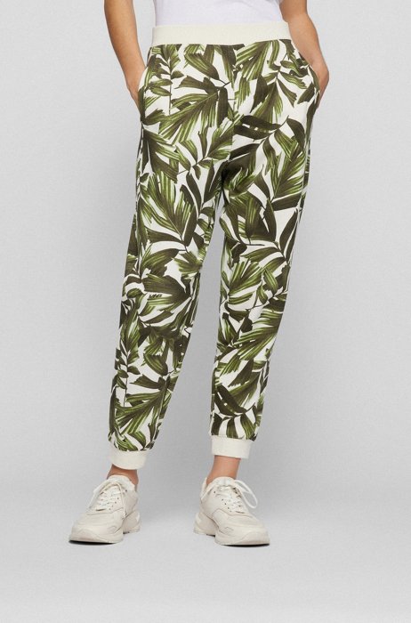 Statement-print tracksuit bottoms in cotton terry, Green Patterned