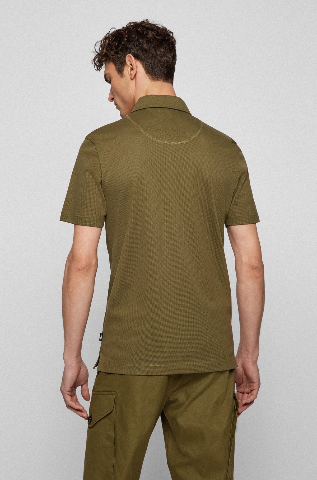 Cotton-mesh polo shirt with chest pocket, Light Green