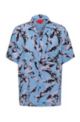 Relaxed-fit overhemd met korte mouwen en all-over-seizoensprint, Blauw met dessin