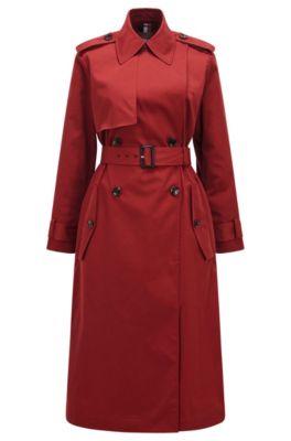 red belted trench coat