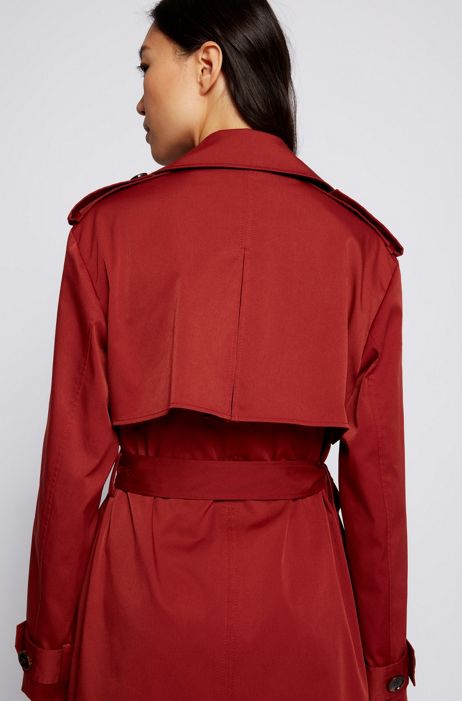 Boss Water Repellent Trench Coat With, Red Short Belted Trench Coat