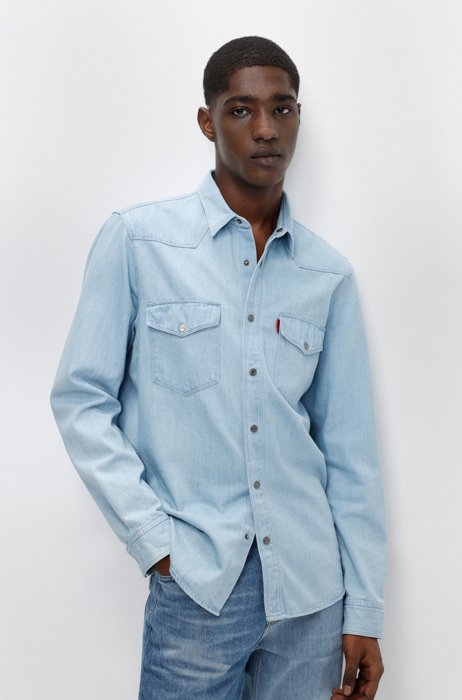 Relaxed-fit shirt in pure-cotton denim, Light Blue