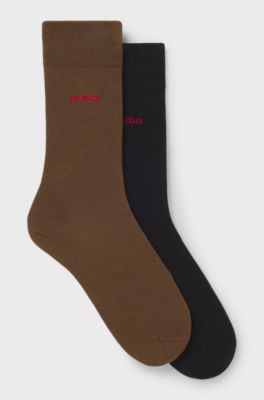 Two-pack of regular-length logo socks, Brown / Black