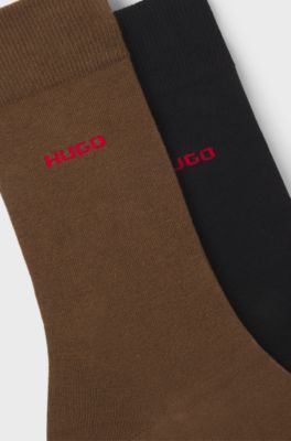 Two-pack of regular-length logo socks, Brown / Black