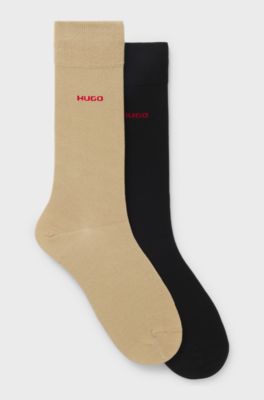 Two-pack of regular-length logo socks, Black / Beige
