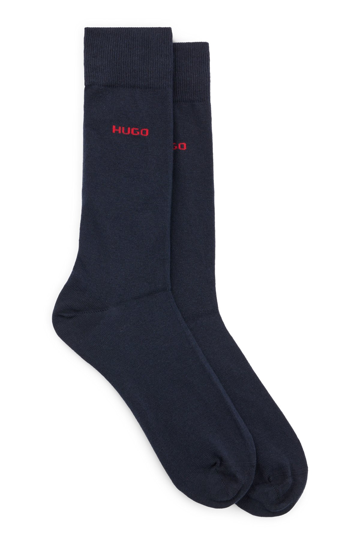 Paquete de dos pares de calcetines de largo normal en tejido elástico, Azul oscuro