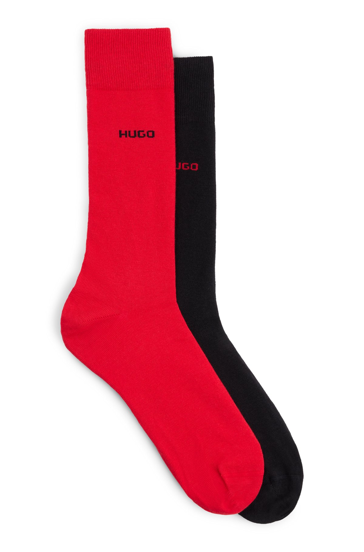 Paquete de dos pares de calcetines de largo normal en tejido elástico, Negro / Rojo