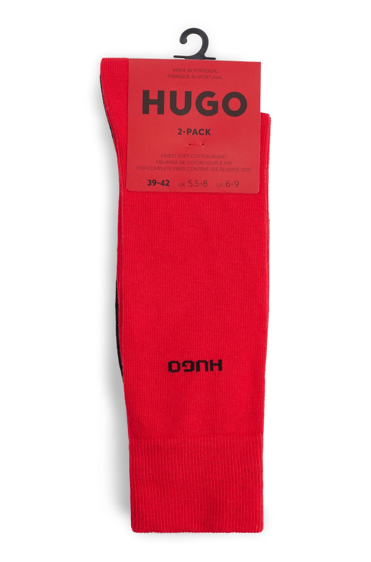 Paquete de dos pares de calcetines de largo normal en tejido elástico, Negro / Rojo