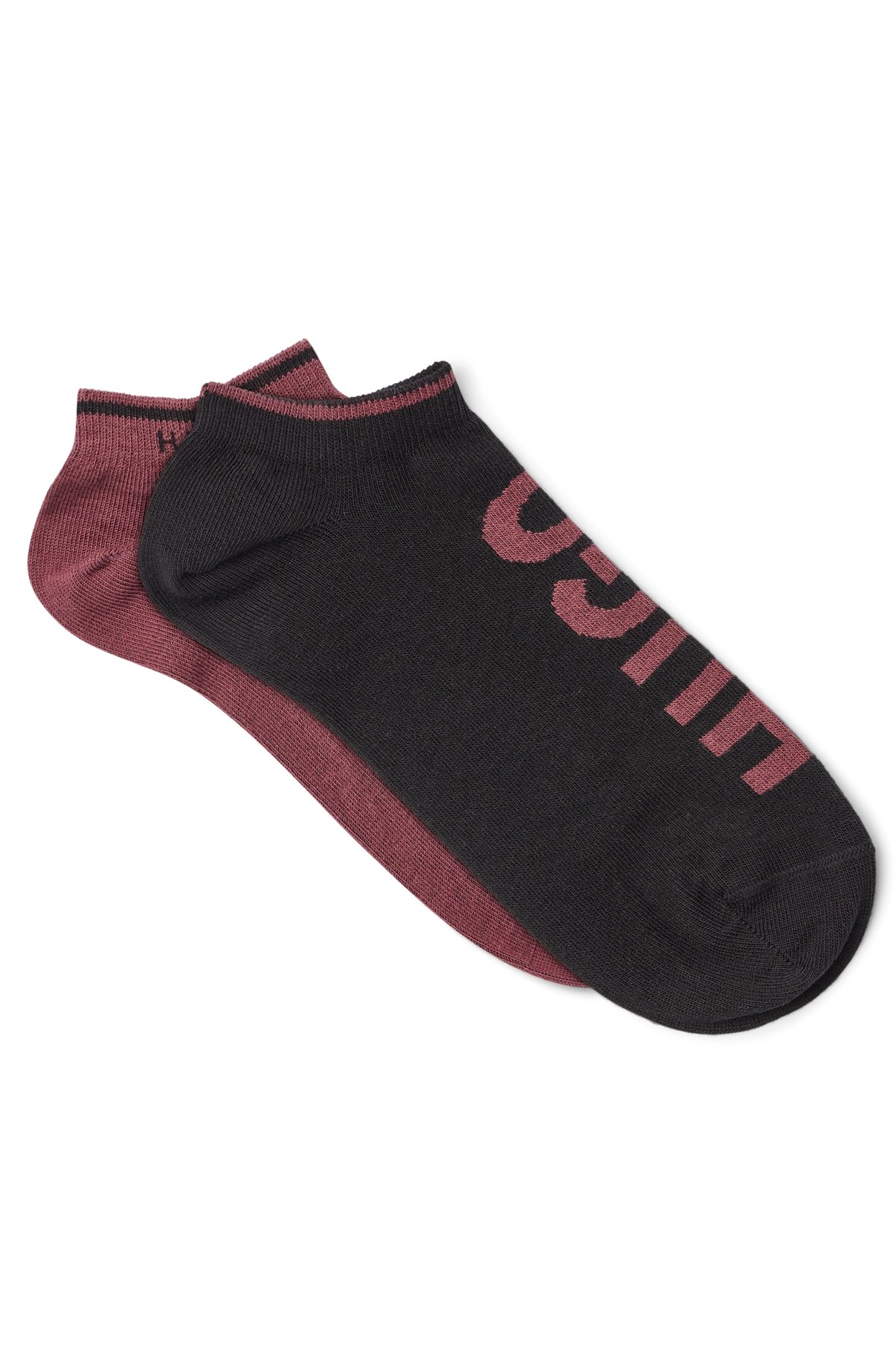 Two-pack of cotton-blend ankle socks with logos, Dark Brown