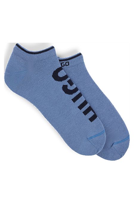 Two-pack of cotton-blend ankle socks with logos, Blue