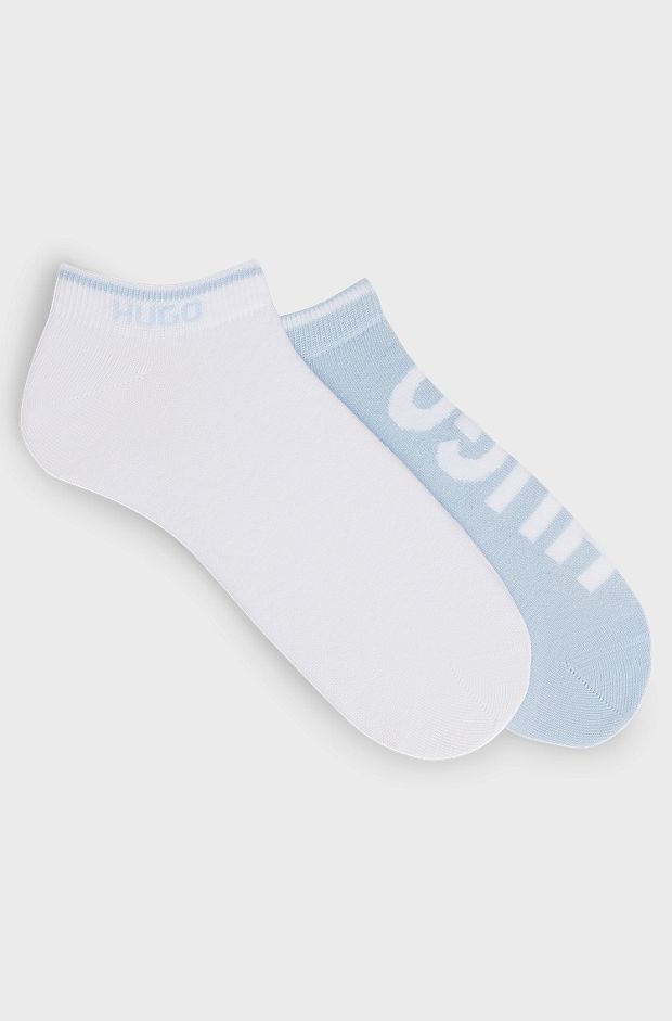 Two-pack of cotton-blend ankle socks with logos, Light Blue