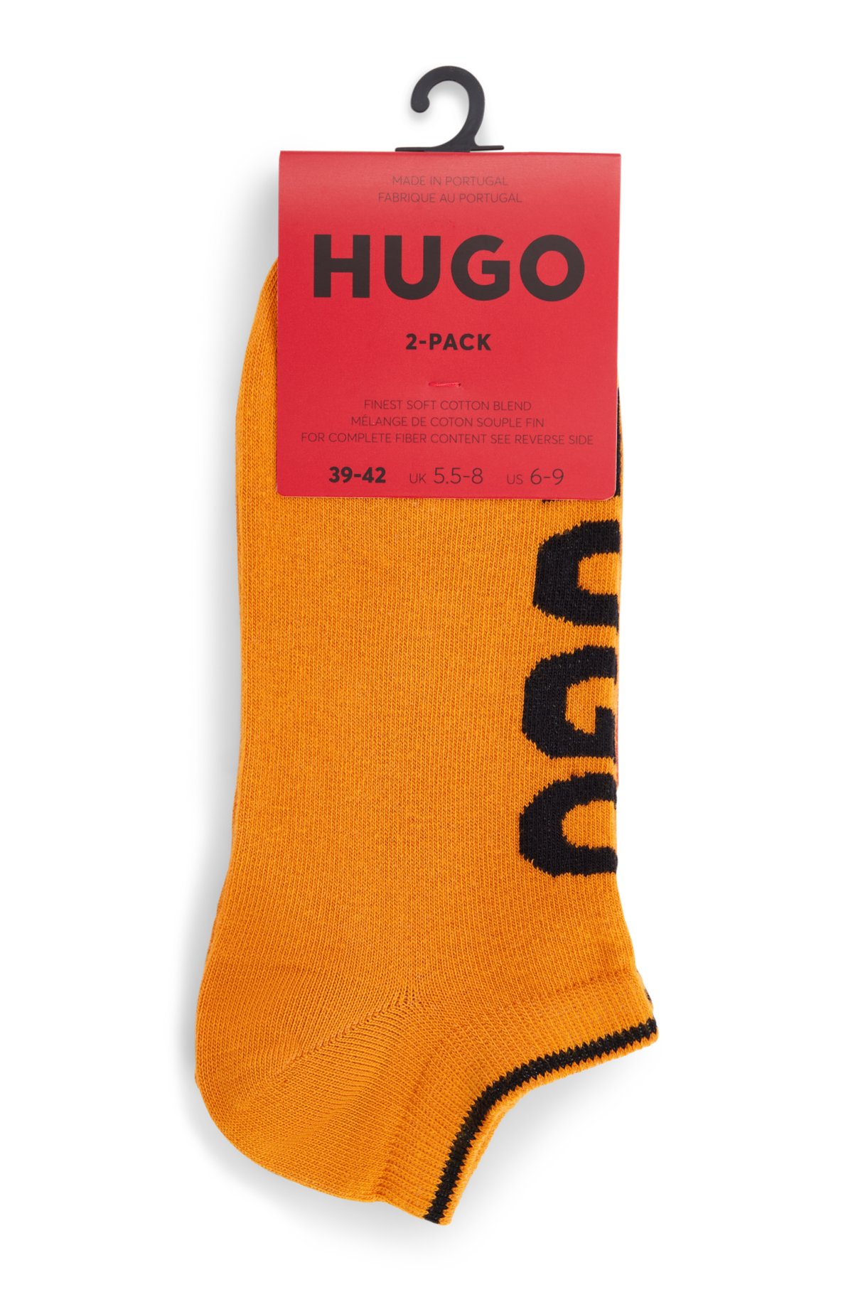 Two-pack of cotton-blend ankle socks with logos, Light Orange