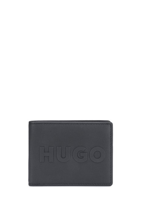 Leather billfold wallet with raised logo, Black