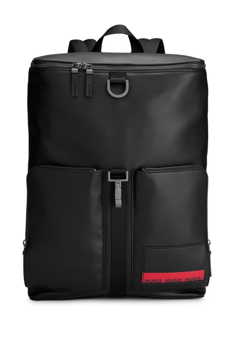 Backpack with red logo tape and gunmetal hardware, Black