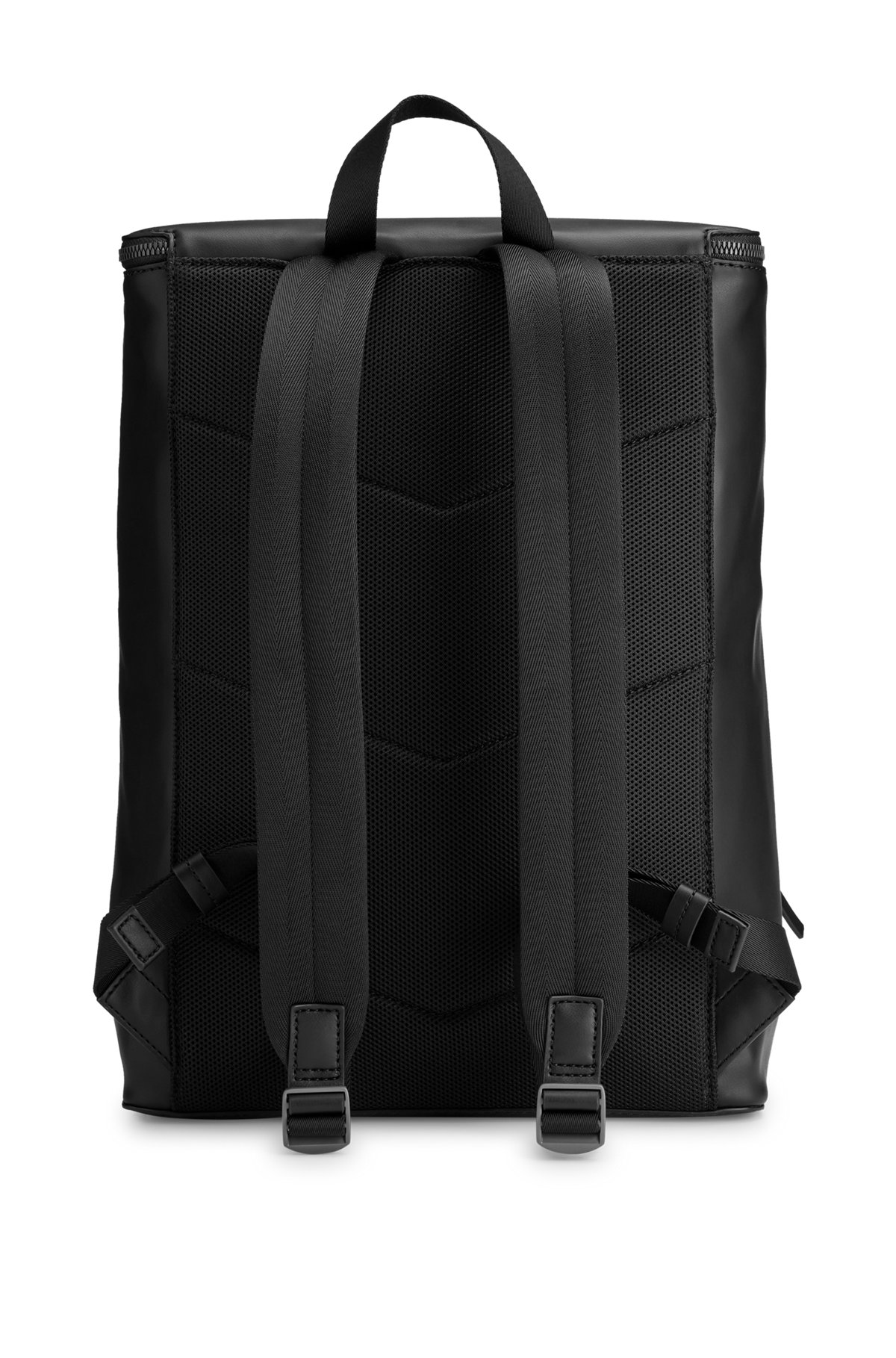 Faux-leather backpack with logo-trimmed pocket, Black