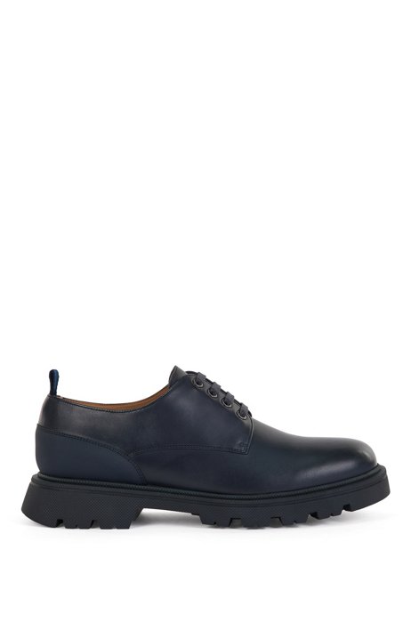 Leather Derby shoes with chunky sole, Dark Blue